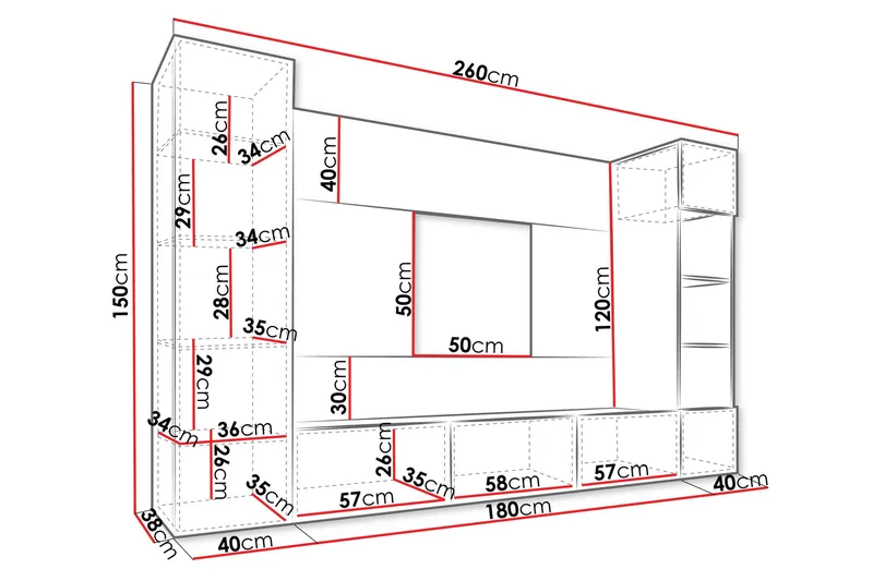 Bernice Tv-Skap 260x38 cm - Svart - Møbler - Mediamøbel & tv møbel - TV-møbelsett
