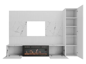 Bernice TV-veggskap 220 cm elektrisk peis med varmefunksjon og LED-belysning - svart - Møbler - Mediamøbel & tv møbel - TV-skap
