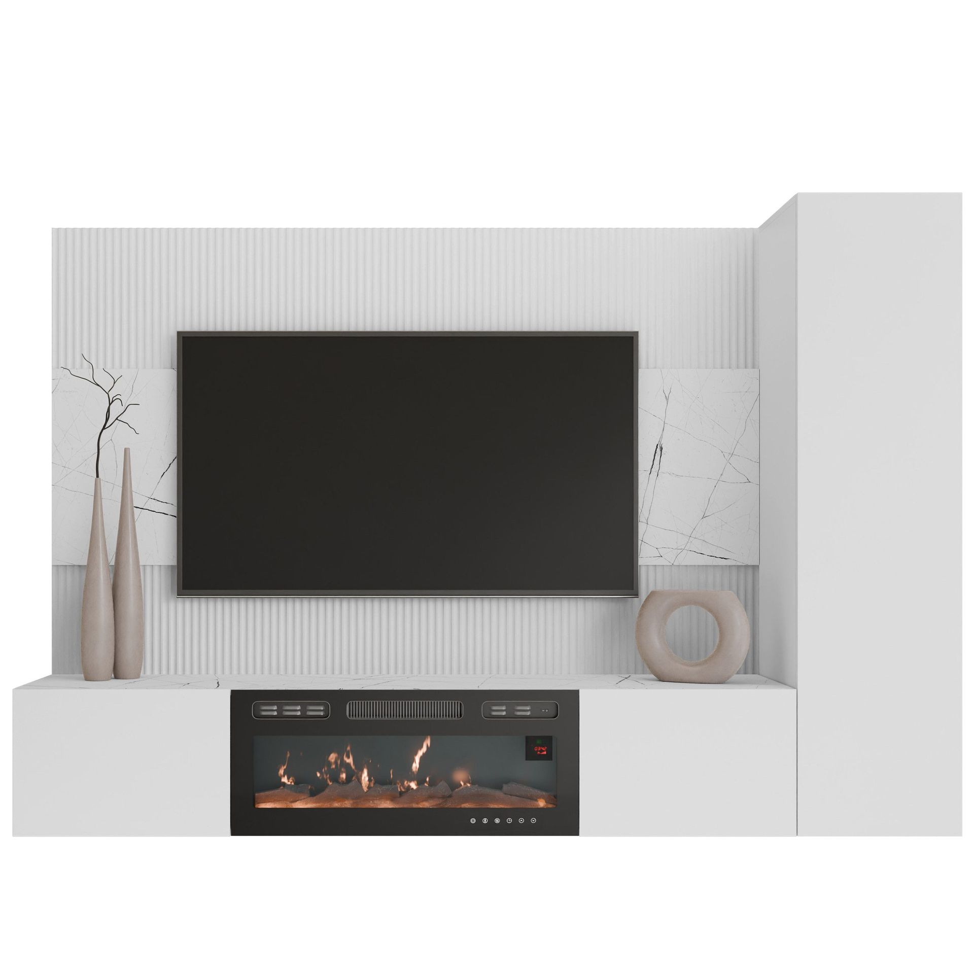 Bernice TV-veggskap 220 cm elektrisk peis med varmefunksjon og LED-belysning - hvit