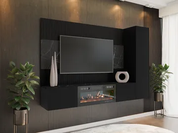 Bernice TV-veggskap 220 cm elektrisk peis med varmefunksjon og LED-belysning - svart - Møbler - Mediamøbel & tv møbel - TV-skap