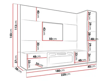 Bernice TV-veggskap 220 cm elektrisk peis med varmefunksjon og LED-belysning - svart - Møbler - Mediamøbel & tv møbel - TV-skap