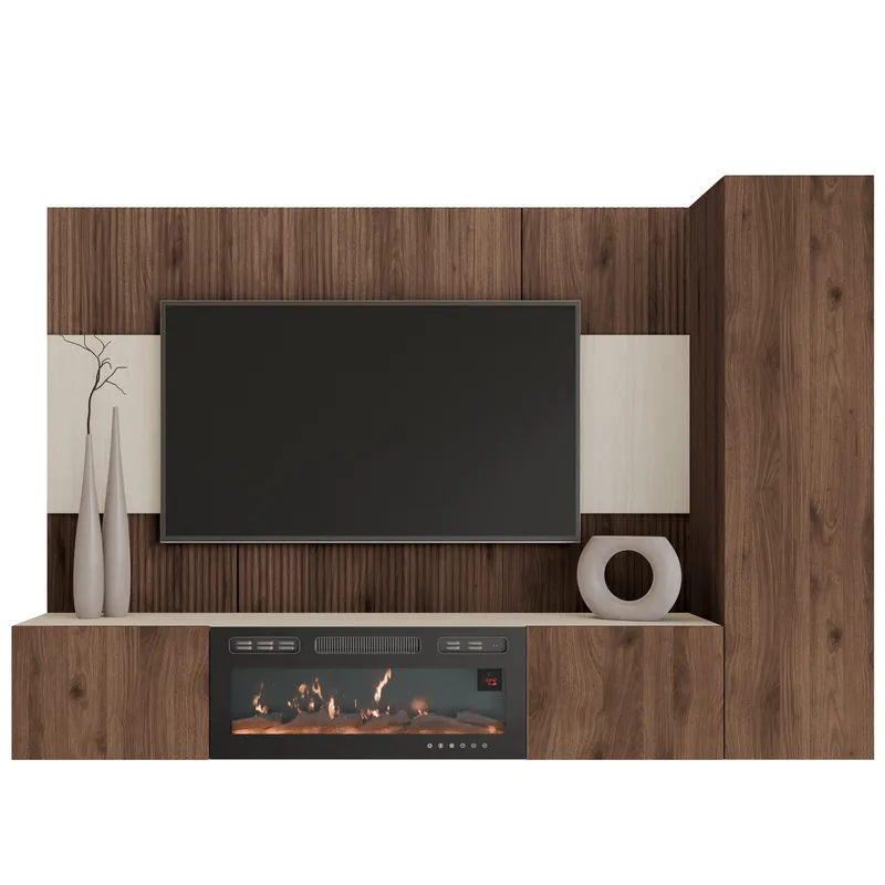 Bernice TV-veggskap 220 cm elektrisk peis med varmefunksjon og LED-belysning, brun