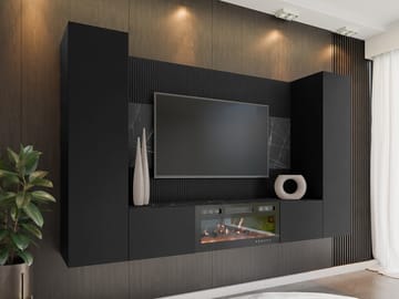 Bernice TV-veggskap 260 cm elektrisk peis med varmefunksjon og LED-belysning - svart - Møbler - Mediamøbel & tv møbel - TV-skap