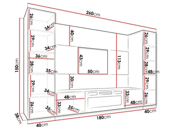 Bernice TV-veggskap 260 cm elektrisk peis med varmefunksjon og LED-belysning - brun - Møbler - Mediamøbel & tv møbel - TV-skap