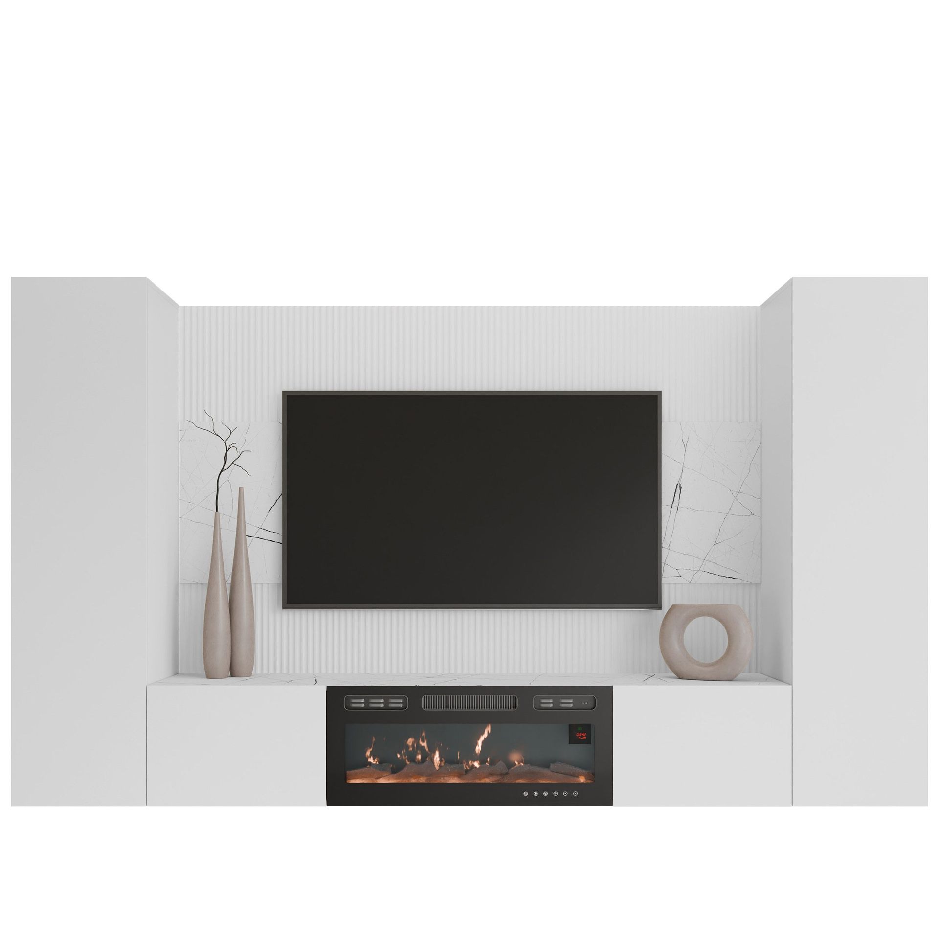 Bernice TV-veggskap 260 cm elektrisk peis med varmefunksjon og LED-belysning - hvit