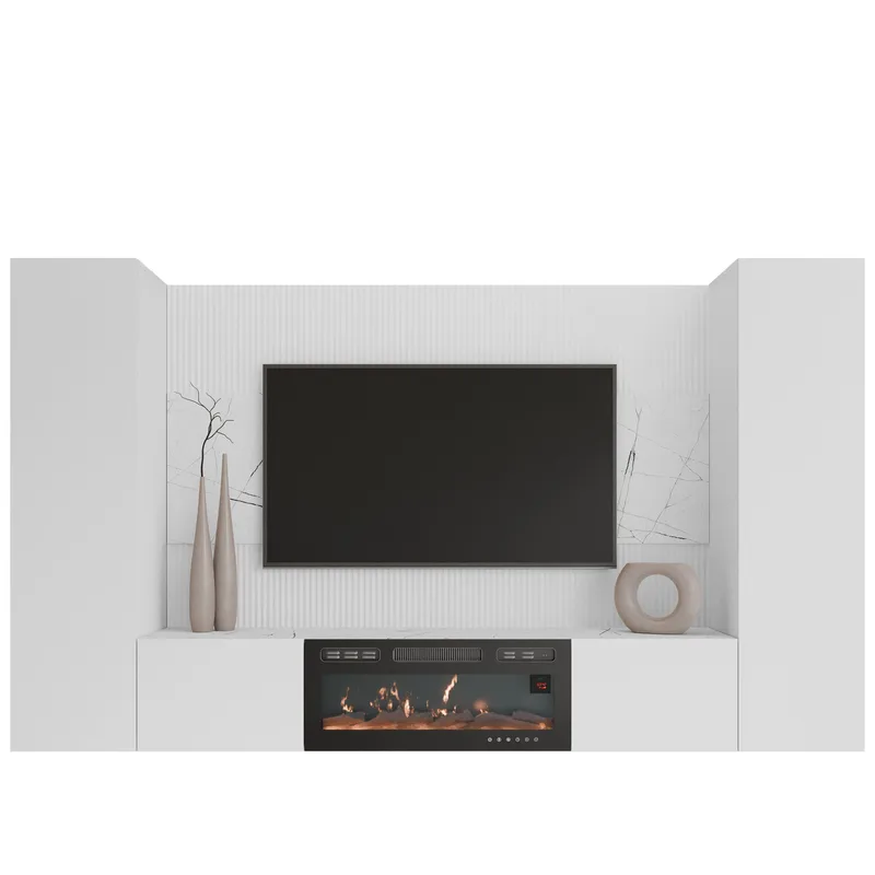 Bernice TV-veggskap 260 cm elektrisk peis med varmefunksjon og LED-belysning, hvit