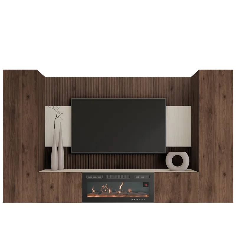 Bernice TV-veggskap 260 cm elektrisk peis med varmefunksjon og LED-belysning, brun
