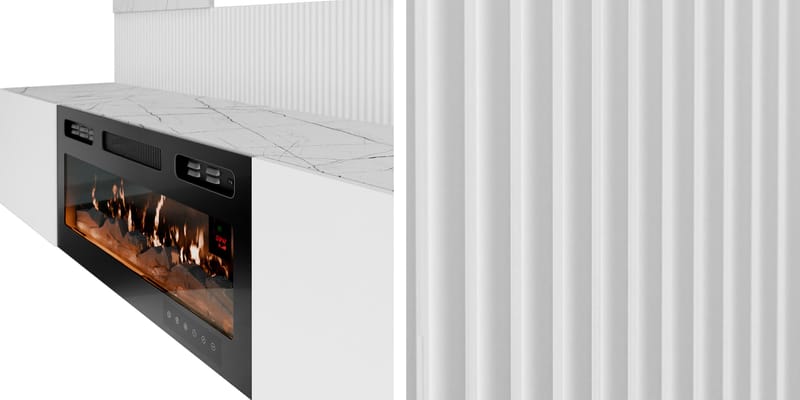 Bernice TV-veggskap 260 cm elektrisk peis med varmefunksjon og LED-belysning - beige, brun - Møbler - Mediamøbel & tv møbel - TV-skap