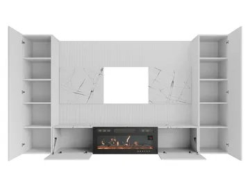 Bernice TV-veggskap 260 cm elektrisk peis med varmefunksjon og LED-belysning - brun - Møbler - Mediamøbel & tv møbel - TV-skap