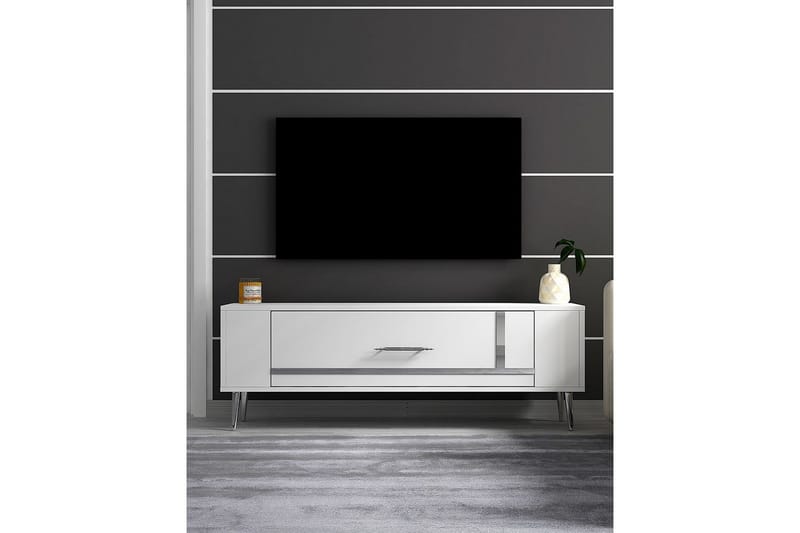 Beyra TV-benk 120 cm - Hvit/Sølv - Møbler - Mediamøbel & tv møbel - TV-benk & mediabenk