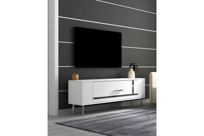 Beyra TV-benk 120 cm - Hvit/Sølv - Møbler - Mediamøbel & tv møbel - TV-benk & mediabenk