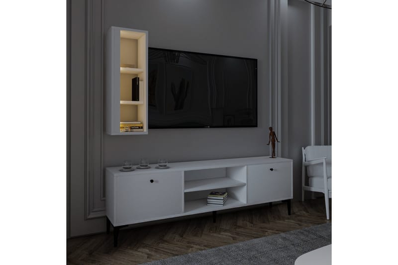 Bien Gulvstående TV-benk 150 cm med Oppbevaring i Malt Tre - Hvit - Møbler - Mediamøbel & tv møbel - TV-benk & mediabenk
