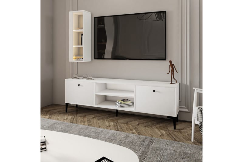 Bien Gulvstående TV-benk 150 cm med Oppbevaring i Malt Tre - Hvit - Møbler - Mediamøbel & tv møbel - TV-benk & mediabenk