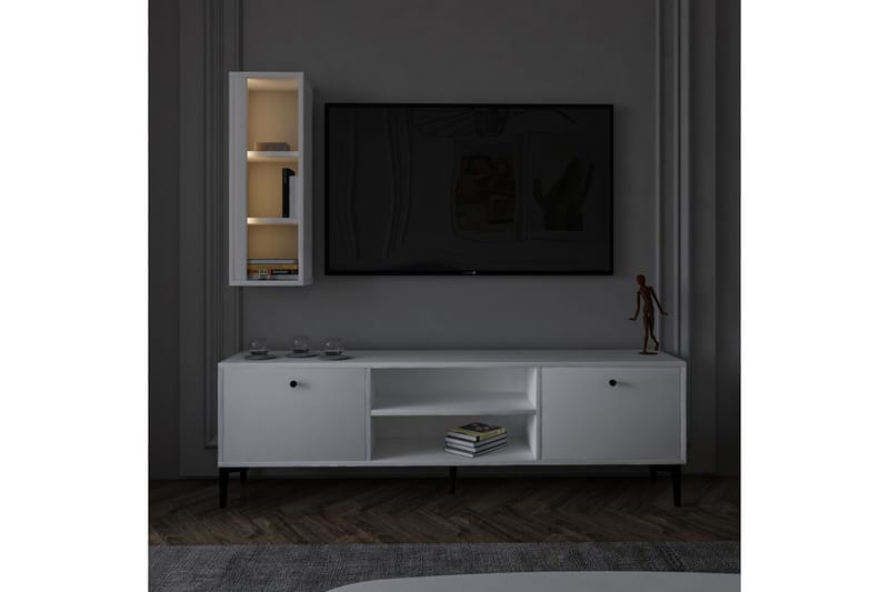 Bien Gulvstående TV-benk 150 cm med Oppbevaring i Malt Tre - Hvit - Møbler - Mediamøbel & tv møbel - TV-benk & mediabenk