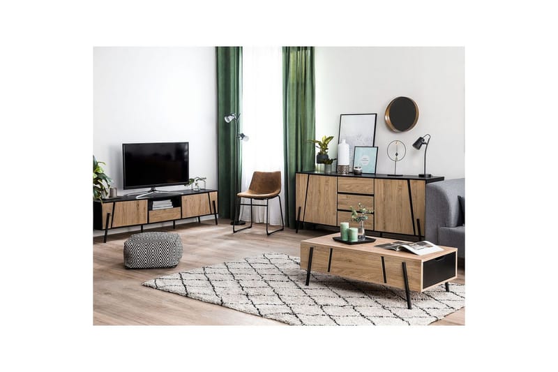 Blackpool Frittstående TV-benk 177 cm med Oppbevaring i Mørkt Tre - Svart|Beige - Møbler - Mediamøbel & tv møbel - TV-benk & mediabenk