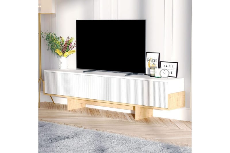 Brin Gulvstående TV-benk 180 cm med Oppbevaring i Malt Tre - Hvit - Møbler - Mediamøbel & tv møbel - TV-benk & mediabenk