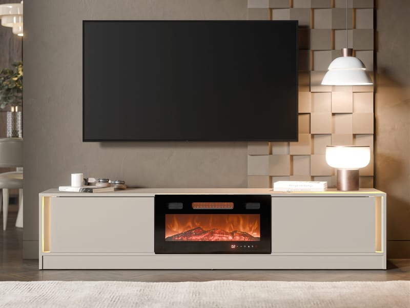 Brylin TV-benk 180 cm med peis med varmefunksjon - Beige|svart - Møbler - Mediamøbel & tv møbel - TV-benk & mediabenk
