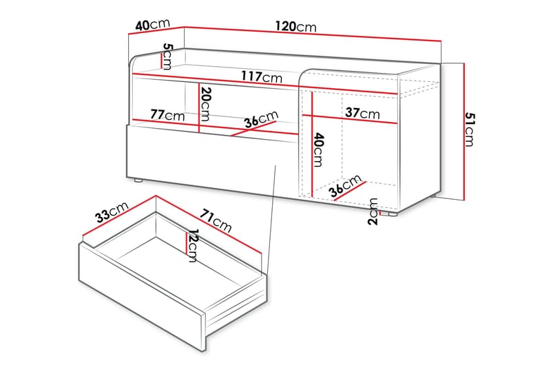 Buhan TV-benk 120 cm med Oppbevaring i Mørkt Tre - Beige - Møbler - Mediamøbel & tv møbel - TV-benk & mediabenk