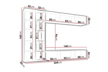 Bulet TV-møbelsett 224x33 cm - Beige - Møbler - Mediamøbel & tv møbel - TV-møbelsett