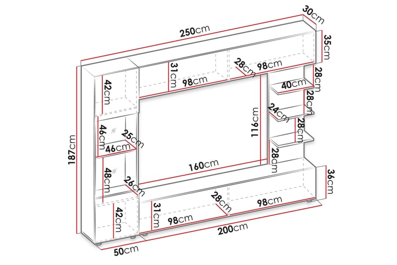 Bunda TV-møbelsett 250x30 cm - Beige - Møbler - Mediamøbel & tv møbel - TV-møbelsett