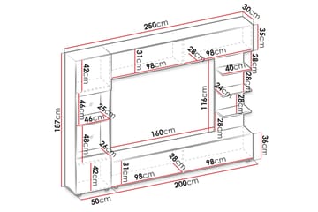 Bunda TV-møbelsett 250x30 cm - Grå / Hvit - Møbler - Mediamøbel & tv møbel - TV-møbelsett
