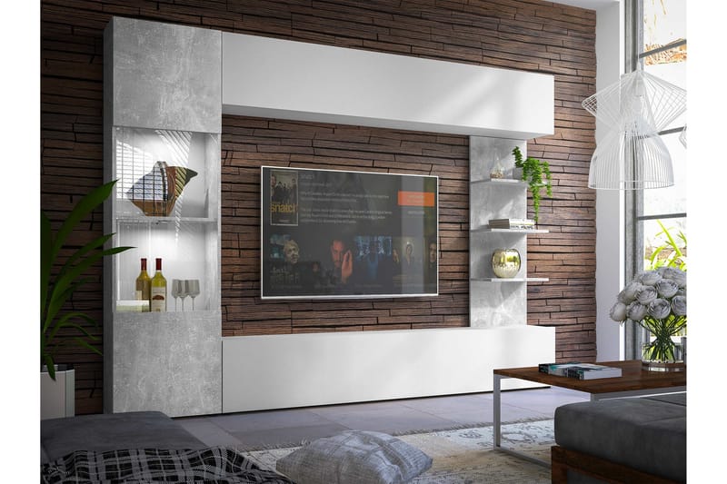 Bunda TV-møbelsett 250x30 cm - Grå / Hvit - Møbler - Mediamøbel & tv møbel - TV-møbelsett