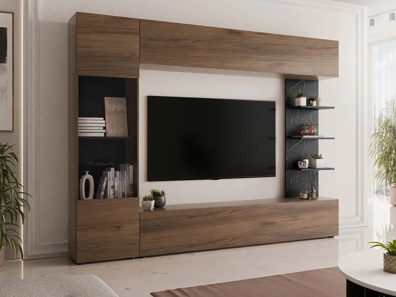 Bunda TV-veggseksjon 250 cm - brun - Møbler - Mediamøbel & tv møbel - TV-møbelsett