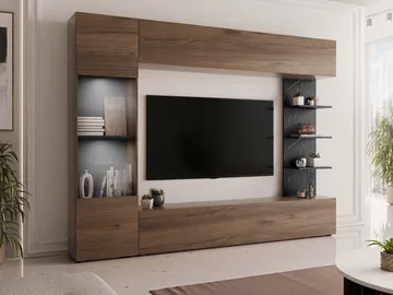 Bunda TV-veggseksjon med LED-belysning 250 cm - hvit - Møbler - Mediamøbel & tv møbel - TV-møbelsett