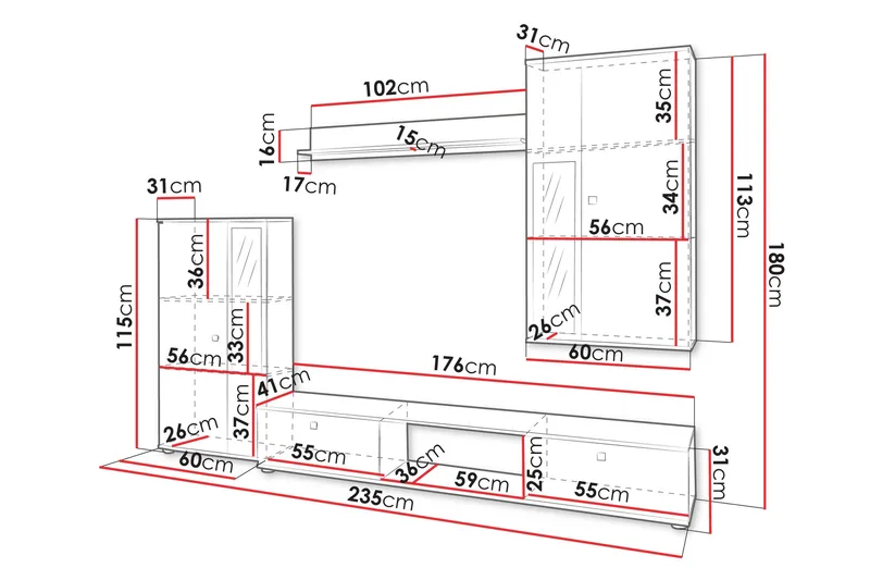 Bunta Tv-Møbelsett - Hvit/Rosa - Møbler - Mediamøbel & tv møbel - TV-møbelsett