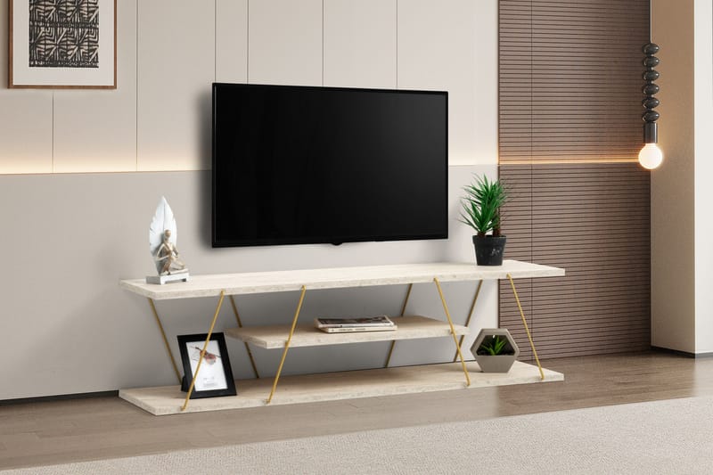 Canaz TV-benk 120 cm - Gull/Marmor - Møbler - Mediamøbel & tv møbel - TV-benk & mediabenk
