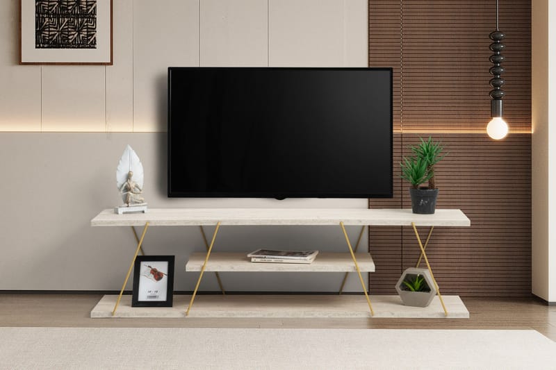 Canaz TV-benk 120 cm - Gull/Marmor - Møbler - Mediamøbel & tv møbel - TV-benk & mediabenk