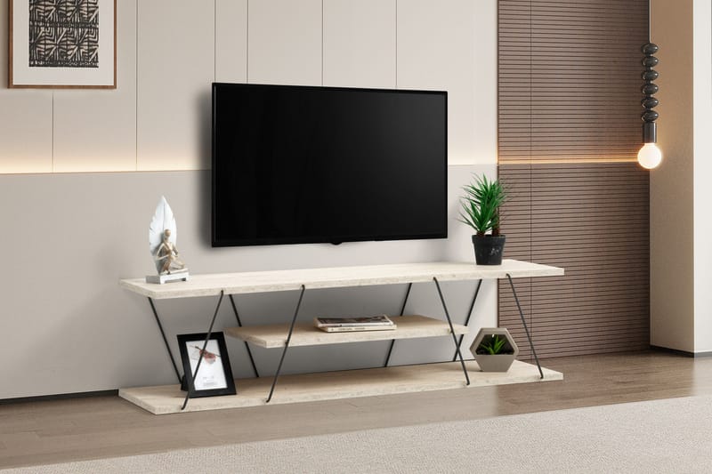 Canaz TV-benk 120 cm - Svart/Marmor - Møbler - Mediamøbel & tv møbel - TV-benk & mediabenk