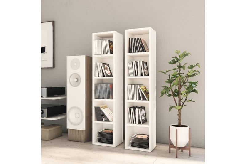 CD-skap 2 stk hvit 21x16x93,5 cm sponplate - Hvit - Møbler - Mediamøbel & tv møbel - CD-hylle & DVD-hylle