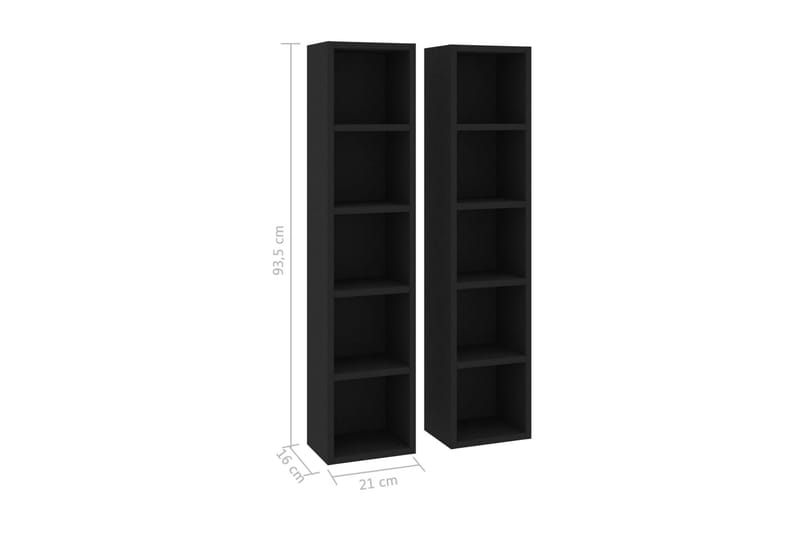 CD-skap 2 stk svart 21x16x93,5 cm sponplate - Svart - Møbler - Mediamøbel & tv møbel - CD-hylle & DVD-hylle