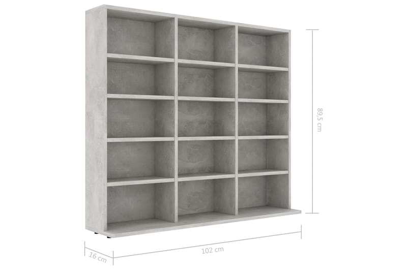 CD-skap betonggrå 102x16x89,5 cm sponplate - Møbler - Mediamøbel & tv møbel - CD-hylle & DVD-hylle