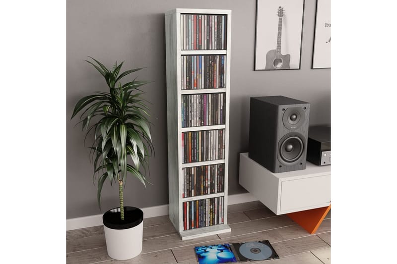 CD-skap betonggrå 21x16x88 cm sponplate - Grå - Møbler - Mediamøbel & tv møbel - CD-hylle & DVD-hylle