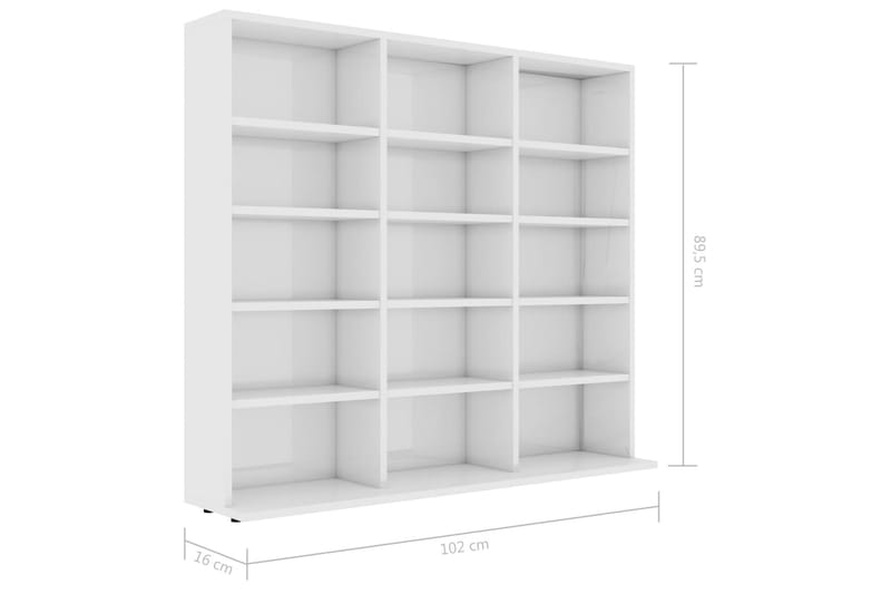 CD-skap høyglans hvit 102x16x89,5 cm sponplate - Møbler - Mediamøbel & tv møbel - CD-hylle & DVD-hylle