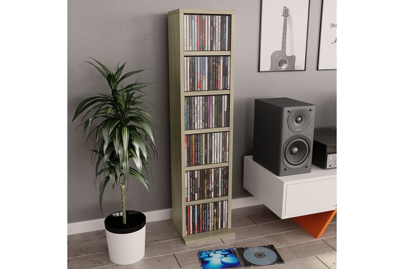 CD-skap sonoma eik 21x16x88 cm sponplate - Brun - Møbler - Mediamøbel & tv møbel - CD-hylle & DVD-hylle