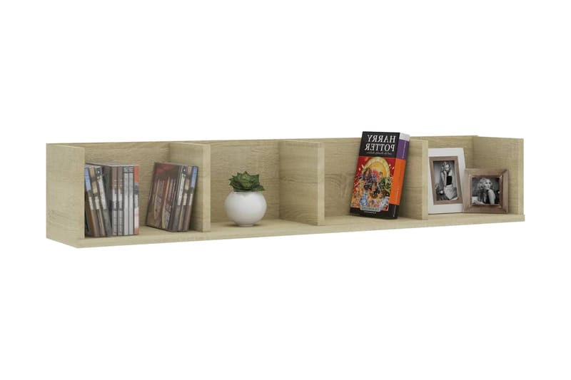 Veggmontert CD-hylle sonoma eik 100x18x18 cm sponplate - Beige - Møbler - Mediamøbel & tv møbel - CD-hylle & DVD-hylle