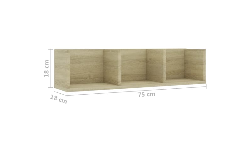 Veggmontert CD-hylle sonoma eik 75x18x18 cm sponplate - Beige - CD-hylle & DVD-hylle