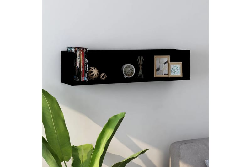 Veggmontert CD-hylle svart 75x18x18 cm sponplate - Svart - Møbler - Mediamøbel & tv møbel - CD-hylle & DVD-hylle