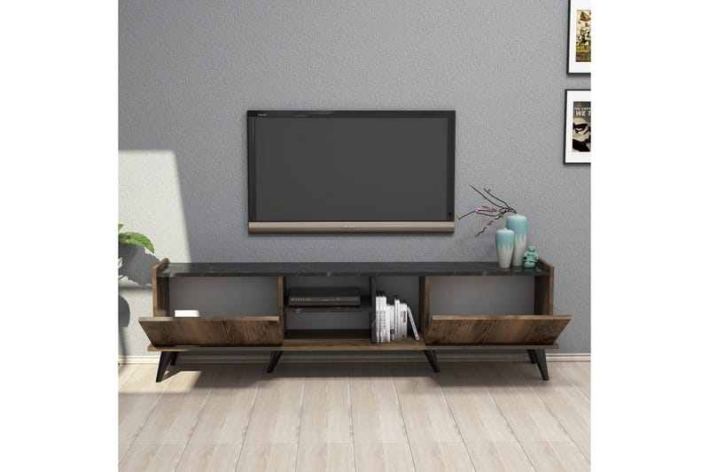 Challur TV-benk 180 cm - Valnøtt/Sort - Møbler - Mediamøbel & tv møbel - TV-benk & mediabenk