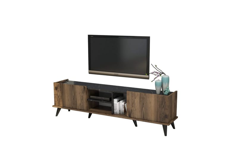 Challur TV-benk 180 cm - Valnøtt/Sort - Møbler - Mediamøbel & tv møbel - TV-benk & mediabenk
