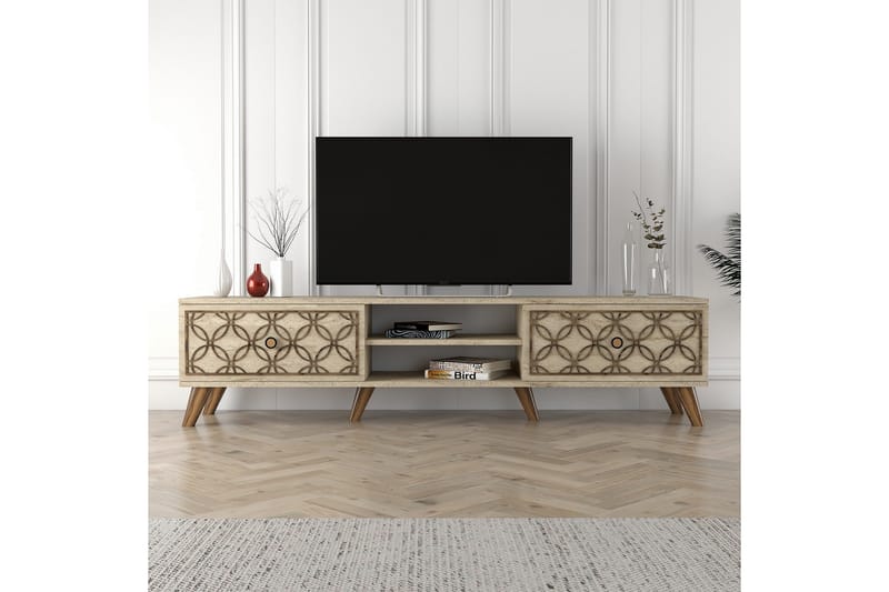 Chass Gulvstående TV-benk 180 cm med Oppbevaring i Lyst Tre - Beige - Møbler - Mediamøbel & tv møbel - TV-benk & mediabenk
