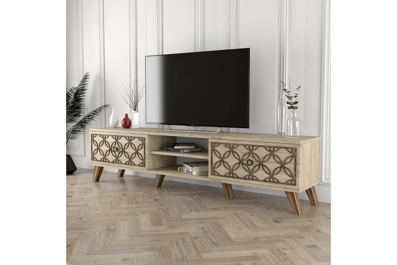Chass Gulvstående TV-benk 180 cm med Oppbevaring i Lyst Tre - Beige - Møbler - Mediamøbel & tv møbel - TV-benk & mediabenk