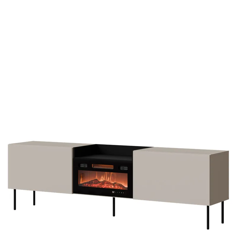 Clarinor TV-benk 200 cm med peis med varmefunksjon, Beige|svart