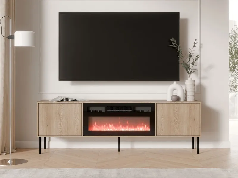 Claven Gulvstående TV-benk 183 cm med Oppbevaring i Mørkt Tre - Beige - Møbler - Mediamøbel & tv møbel - TV-benk & mediabenk