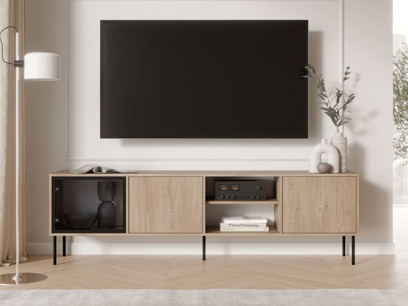 Claven Gulvstående TV-benk 201 cm med Oppbevaring i Lyst Tre - Beige - Møbler - Mediamøbel & tv møbel - TV-benk & mediabenk