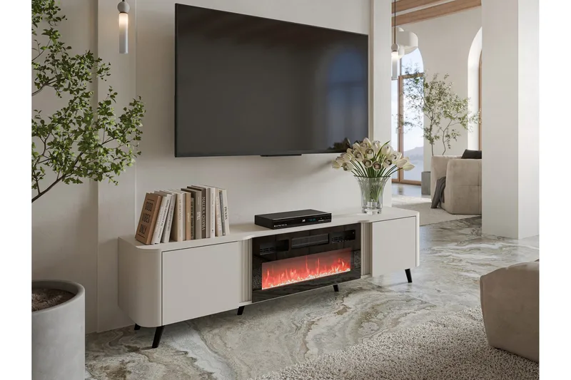 Clement Gulvstående TV-benk 200 cm med Oppbevaring i Malt Tre - Beige - Møbler - Mediamøbel & tv møbel - TV-benk & mediabenk