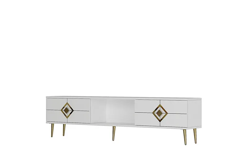 Cleryn TV-benk 150 cm - Hvit/Gull - Møbler - Mediamøbel & tv møbel - TV-benk & mediabenk